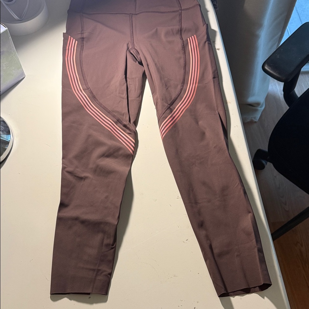 Lululemon Brown Leggings with Pink Stripes